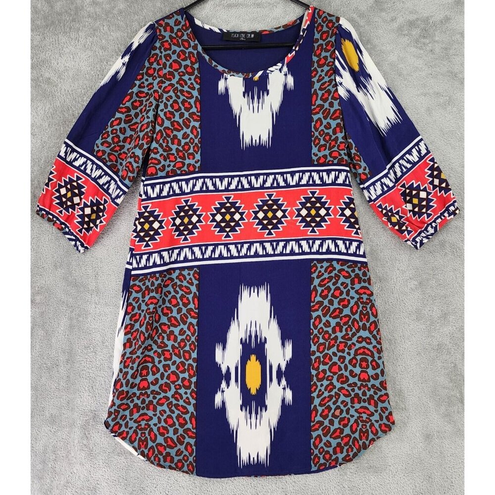 Peach Love Cream Dress Womens Small Multicolor Southwestern Tribal Knee Length